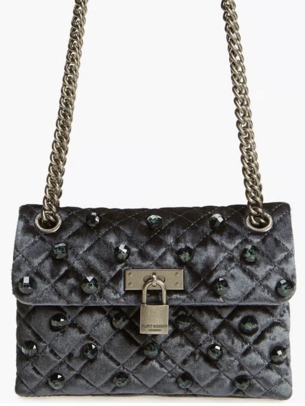 KURT GEIGER London Mini Brixton Velvet Teal Shoulder Bag